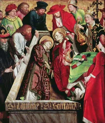 Begräbnis von St. Stephan und St. Laurentius in Rom, vom Altarbild des St. Stephan, ca. 1470